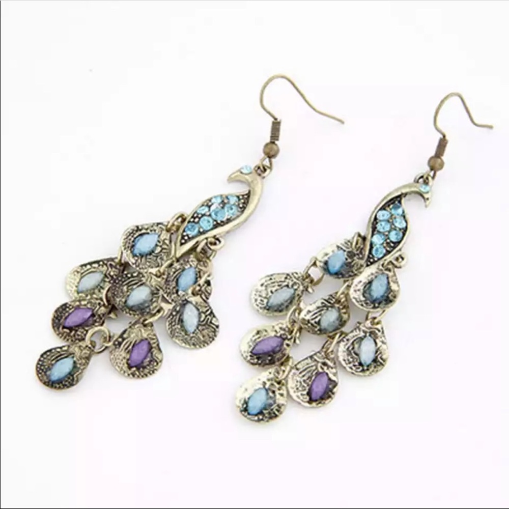 New  Vintage Boho Style Peacock Earrings - Picture 3 of 4
